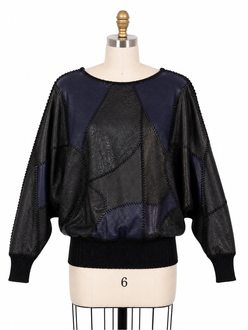 Handcrafted Patchwork Leather Pullover, Avant Garde Batwing Top